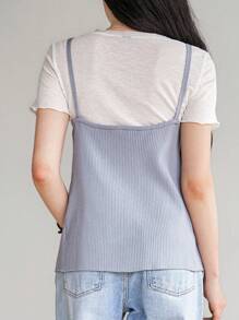 DAZY Top de punto sin mangas con diseño dividido para mujeres - Gris - Ver 5