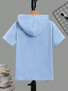 SHEIN Tween Boy Solid Color Long Sleeve Hoodie With Letter Graphic, Minimalist Design - Baby Blue - View 2