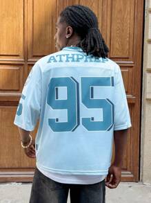 AXEPEAK Men Loose Mesh Fishnet V-Neck Short Sleeve T-Shirt With Letter & Numeric Print - Multicolor - View 2