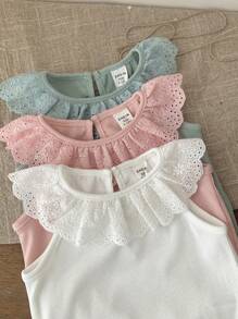 Conjunto de 3 piezas de pelele con volantes de punto para recién nacida, conjunto lindo para verano