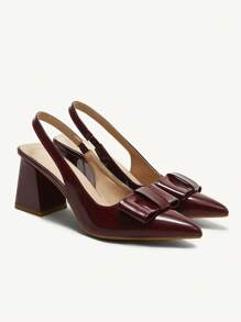 CUCCOO CHICEST Wine Red Bowknot Strap Thick Heel Pumps, Elegant & Fashion, For Work, Dating, Wedding, Party, Holiday, Valentine's Day Spring Break Easter Prom Heels