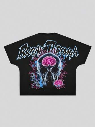 Goth Oversized Herren Kurzarm Grafik T-Shirt, Streetwear