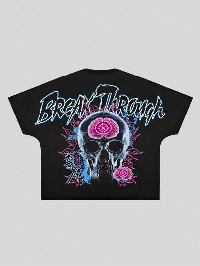 Goth Camiseta gráfica de manga corta con esqueleto oversize para hombres, streetwear, Halloween