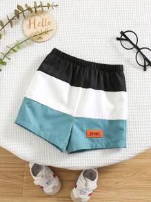 SHEIN Short d'été décontracté à taille élastique et blocs de couleurs pour bébé garçon - Multicolore - Voir 5