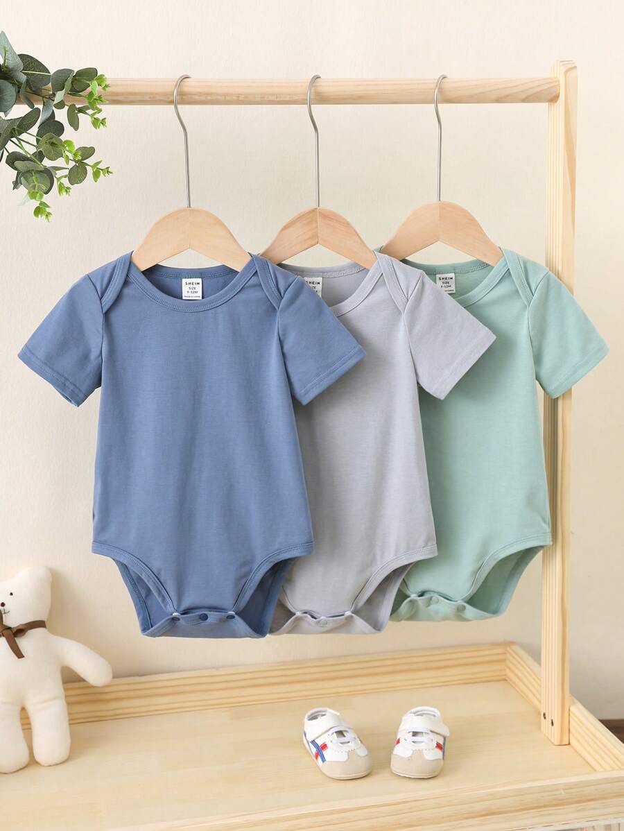 SHEIN Mono de manga corta casual para uso diario, unisex para bebés recién nacidos, adecuado para verano, primavera y otoño