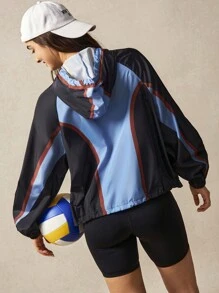 VARSITIE Bluzka sportowa z długim rękawem i kolorowym blokiem kolorów, ze ściągaczem i kapturem - Wielokolorowe - Zobacz 1