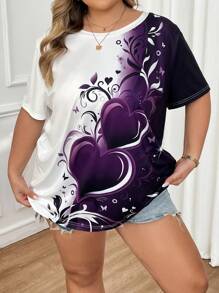 SHEIN CURVE+ Plus Size Heart Ombre Printed Short Sleeve T-Shirt