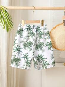 Boys' (Large) Swimsuit Tween Boys Swimwear Leisure Vacation Green Coconut Tree Pattern Woven Beach Pants Strap Rope Suitable For Vacation Suitable For Summer Summer Holiday - Multicolor - View 2