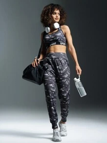 Powerista 女士高腰印花休闲运动长裤，日常穿着