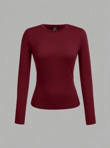 SHEIN EZwear Set de 3 camisetas de manga larga de cuello redondo, ajustadas y casuales, para mujer de talla grande, adecuadas para otoño/invierno