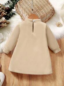 SHEIN Vestido corto informal para bebés con mangas largas, diseño de moño y color liso