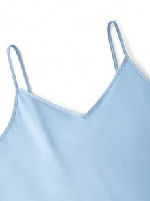 LUVLETTE Silky Blue Sexy Satin V-Neck Camisole Above Knee Airy Pajama Nightdress Wedding Essentials Lingerie As Outerwear Slip Dress Babydoll