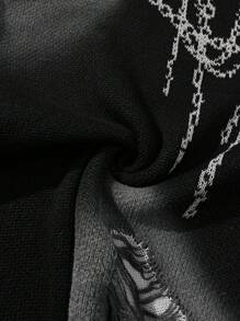 Street Life Men Distressed Jacquard Crew Neck Long Sleeve Pullover Sweater, Suitable For Spring - Black - View 6