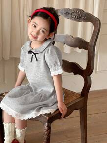 DAZY Young Girl Color Block Trim Short Sleeve Casual Dress