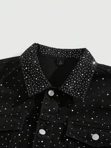 ROMWE MEN Street Life Spring/Summer Casual Men'S Rhinestone Decor Front Button Sleeveless Pocket Casual Denim Top - Black - View 6