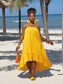 Slaydiva Vestido de verano corte evasé para mujer talla grande con hombros descubiertos