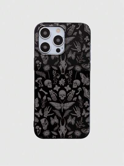 Goth Custodia per telefono con grafica morbida stampata con teschio e farfalla compatibile con iPhone
