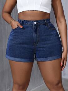 SHEIN SXY Plus Size Casual Denim Shorts, Minimalist Style For Daily Wear
