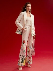 MOTF PREMIUM FLORAL PRINT FLARE LEG SUIT PANTS,SPRING/SUMMER - Multicolor - View 2