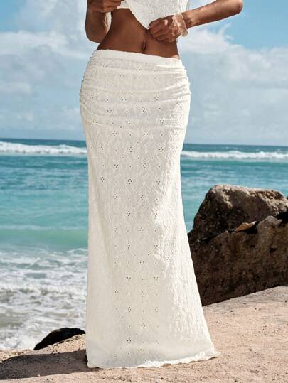 Opulessa Solid Color Knitted Fish Tail Tight Bodycon Skirt For Women, Summer Beach Outfits, New Year Look, Thanksgiving Outfits, Elegant White Skirt Party