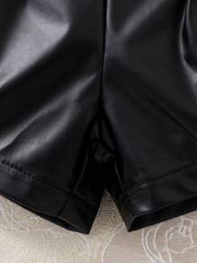 Baby Girl Spring&Summer Street Style ,Imitate Leather Shorts - Black - View 4
