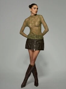 MISSGUIDED 透明花卉蕾丝假领长袖上衣优雅晚会假期冬季秋季春季合身衬衫