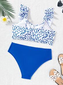 SHEIN Conjunto de traje de baño para niñas preadolescentes, lindo y de moda, para el Día de San Valentín, para la playa y la piscina