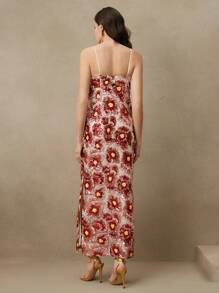 Anewsta Elegant Backless Spaghetti Strap Dress With Handmade Bead Embroidered Floral Decor, Suitable For Spring, Summer, Dating, Festival, Party - Orange - View 3