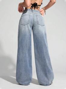 SHEIN EZwear Women's Casual Washed Wide Leg Jeans