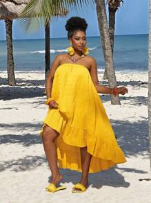 Slaydiva Vestido de verano corte evasé para mujer talla grande con hombros descubiertos
