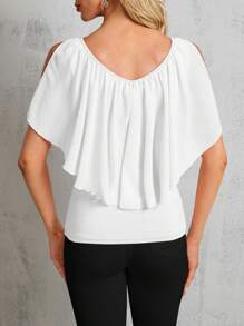 SHEIN Clasi 女士露肩纯色 T 恤，简约时尚休闲日常穿着 - 白色 - 查看 2