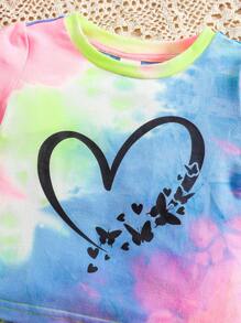 SHEIN 女婴夏季可爱扎染短袖T恤和短裤两件套 - 彩色 - 查看 3