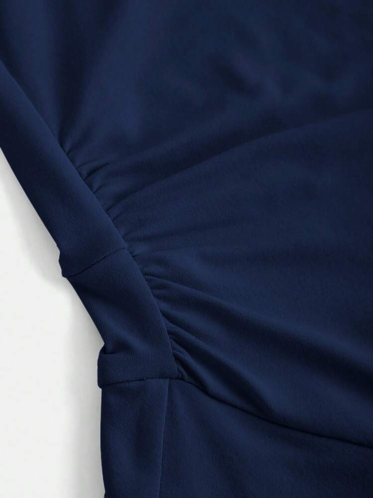 SHEIN Girlism Robe patineuse à volants au ourlet pour adolescentes, en tricot - Bleu marine - Voir 3