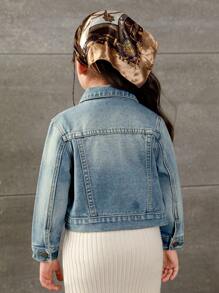 Sparklyn Young Girl Street Casual Distressed Washed Denim Short Jacket, Dark Blue, School, Campus, College