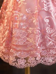 Glamorique Kids 女孩刺绣薄纱蝴蝶结无袖连衣裙，适合节日、户外、派对、聚会、夏季