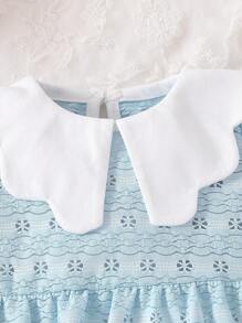 Infant Girls' Comfy Princess Style Ruffled Embroidered Cat Paw Jacquard Bodysuit, Cute & Sweet, Suitable For Home And Outing, Spring/Summer - Baby Blue - View 5