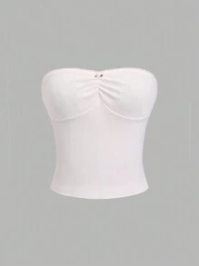 Sweetra Versatile French Countryside Style Comfortable Bandeau Top For Women, Can Be Worn Inside Or Outside - Pink - View 5