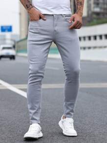 Manfinity Homme Men's Zipper Fly Slim Fit Denim Jeans - Light Grey - View 6