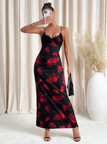 SHEIN Clasi Rose Print Romantic Elegant Slip Dress For Women,Vacation Outfits Woman,Spring Outfits For Women, Coquette ,Festival,Old Money