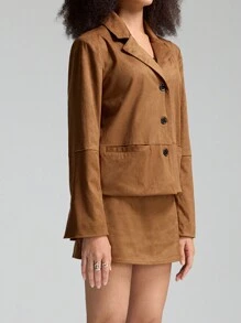 LYSMO Fashionable Vintage Casual Solid Color Suit Jacket - Brown - View 4