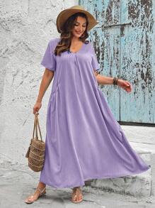 SHEIN VCAY 大码宽松口袋设计女式夏装