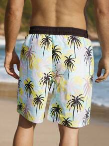 Surfspeed Men's Coconut Tree Print Drawstring Waist Beach Shorts Men Swim Trunks - Multicolor - View 2