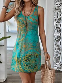 EMERY ROSE 女式休闲复古印花无袖迷你连衣裙 - 彩色 - 查看 6