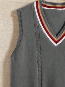 Gilet di maglia senza maniche, scollo a V, con finiture a contrasto per bambini/ragazzi pre-adolescenti