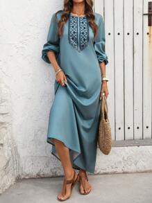 EMERY ROSE 女士长袖连衣裙，休闲时尚，适合日常穿着 - 霧霾藍 - 查看 3