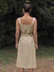 DAZY Vestido de verano casual y utilitario para exteriores, de unicolor, con cintura ajustada y abertura, estilo deportivo