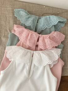 Conjunto de 3 piezas de pelele con volantes de punto para recién nacida, conjunto lindo para verano