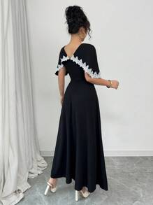 Rafferiza 女士优雅撞色荷叶边长裙，春夏