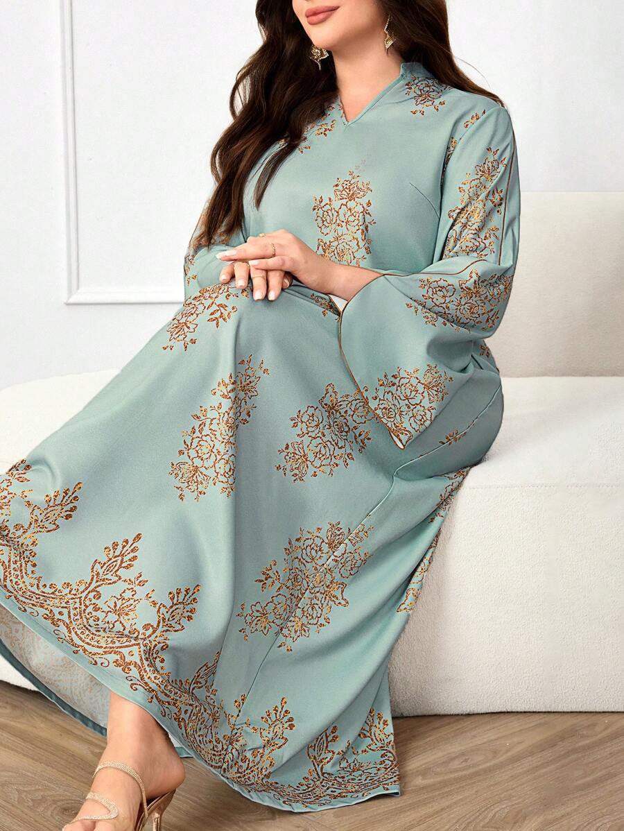 Al Najma 大码女式阿拉伯风格休闲连衣裙，简约时尚，适合日常穿着 - 彩色 - 查看 1