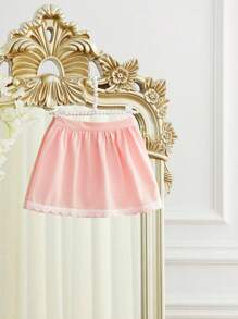 SHEIN Conjunto tejido casual con parches de encaje lindo para niña, color rosa, apropiado para actividades al aire libre, asistir a fiestas - Rosa - Ver 5